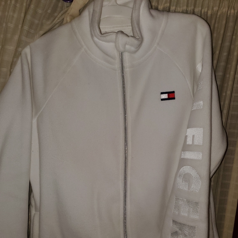 White fleece zip up.